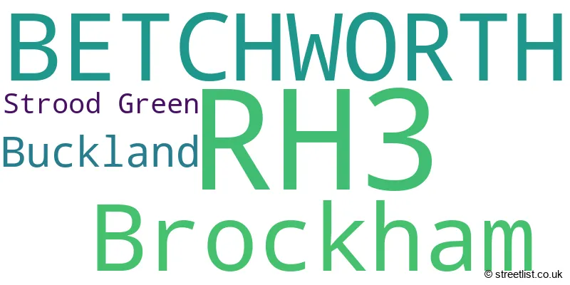 A word cloud for the RH3 postcode