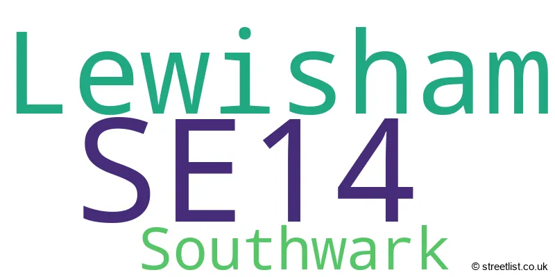 A word cloud for the SE14 postcode