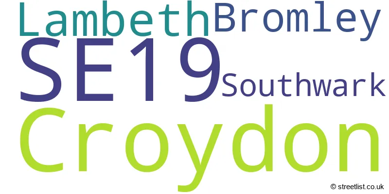 A word cloud for the SE19 postcode