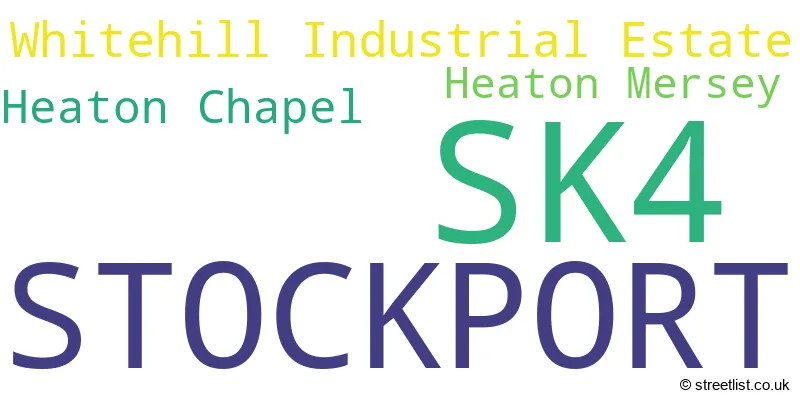 A word cloud for the SK4 postcode
