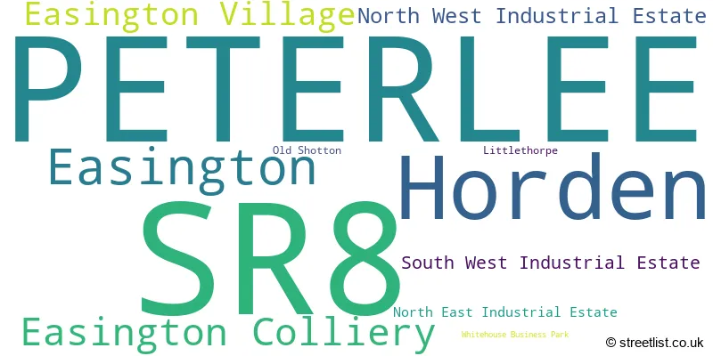 A word cloud for the SR8 postcode