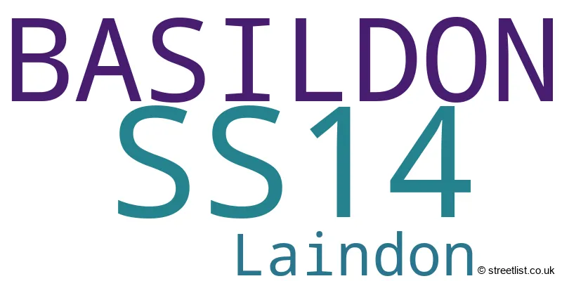 A word cloud for the SS14 postcode
