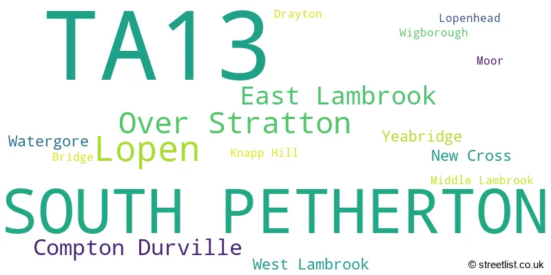 A word cloud for the TA13 postcode