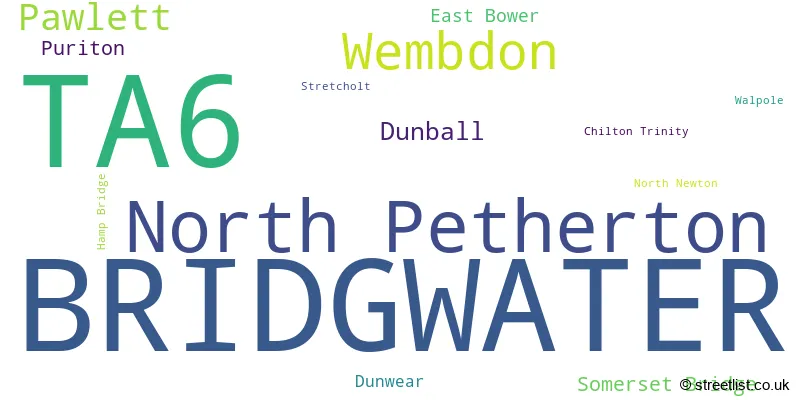 A word cloud for the TA6 postcode