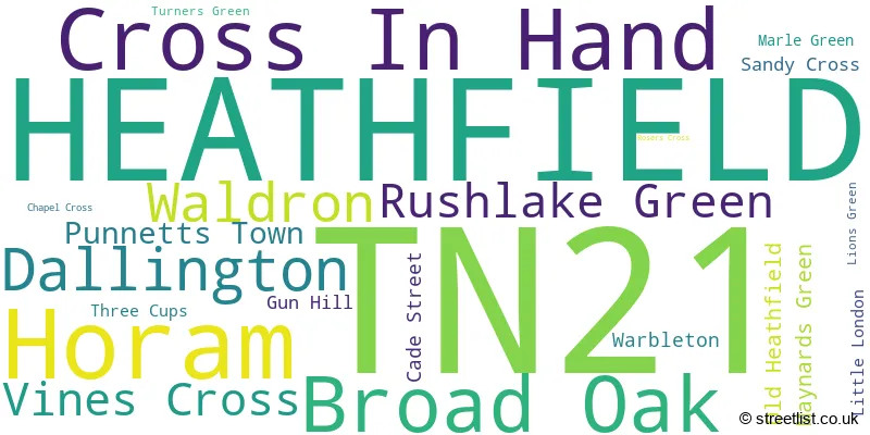 A word cloud for the TN21 postcode