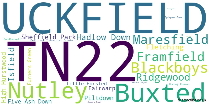 A word cloud for the TN22 postcode