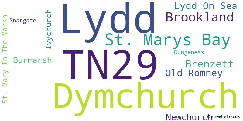 A word cloud for the TN29 postcode