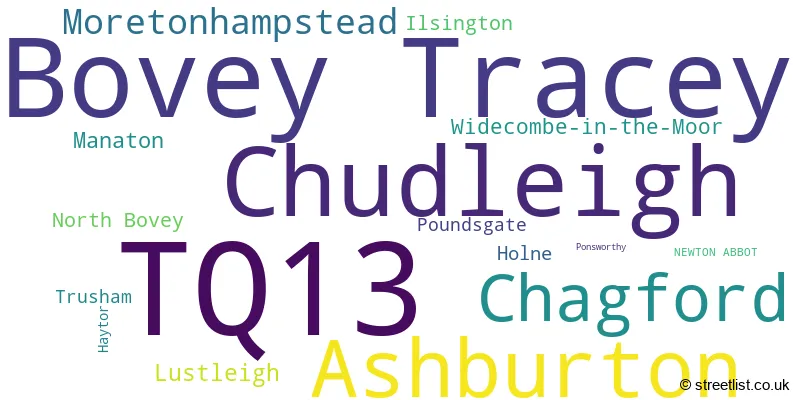 A word cloud for the TQ13 postcode