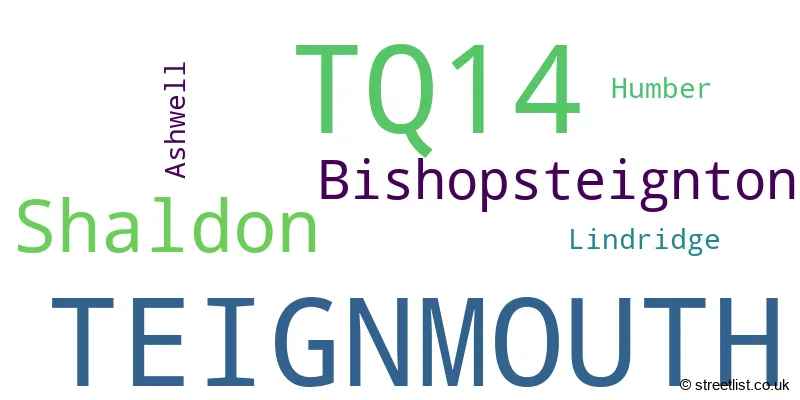 A word cloud for the TQ14 postcode