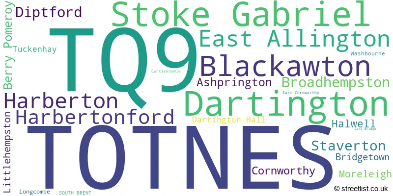 A word cloud for the TQ9 postcode