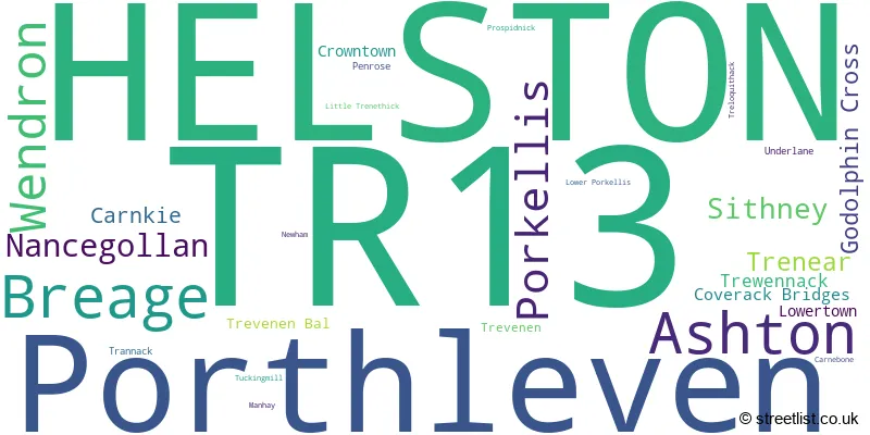 A word cloud for the TR13 postcode