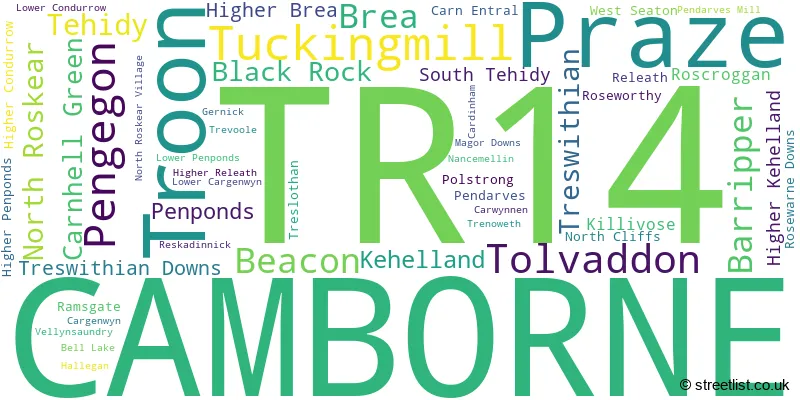 A word cloud for the TR14 postcode