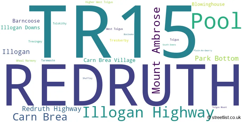 A word cloud for the TR15 postcode