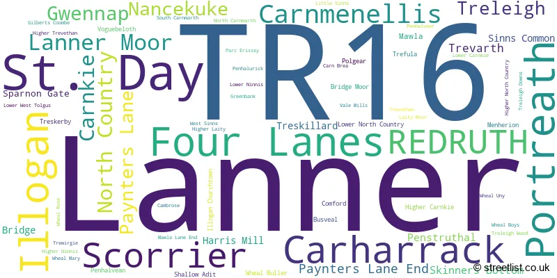 A word cloud for the TR16 postcode