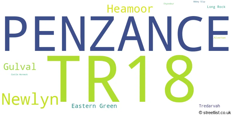 A word cloud for the TR18 postcode