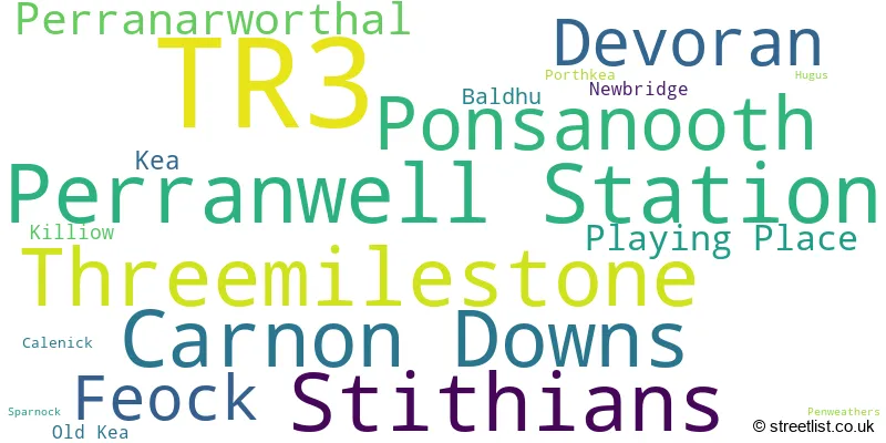 A word cloud for the TR3 postcode
