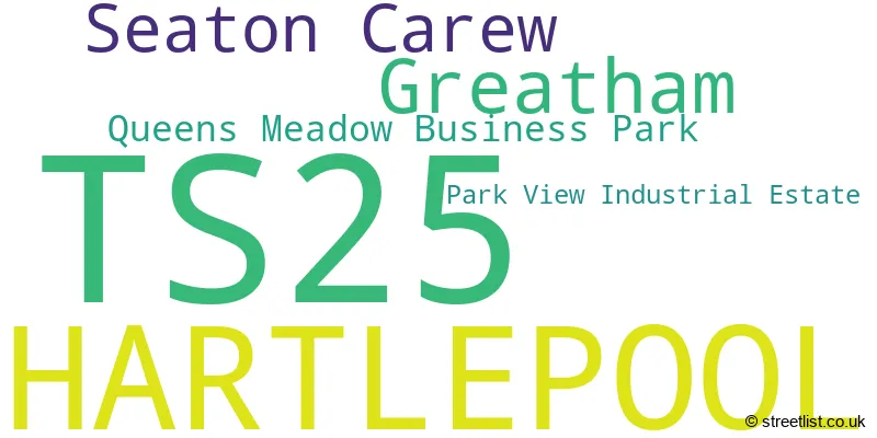 A word cloud for the TS25 postcode