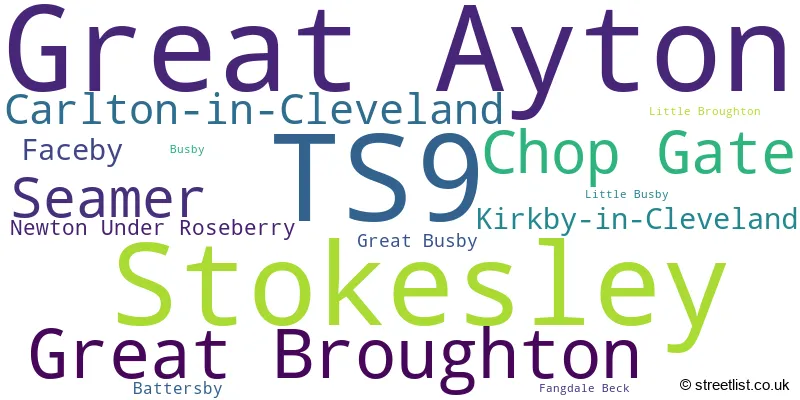 A word cloud for the TS9 postcode