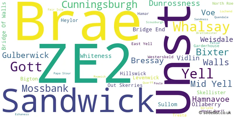 A word cloud for the ZE2 postcode