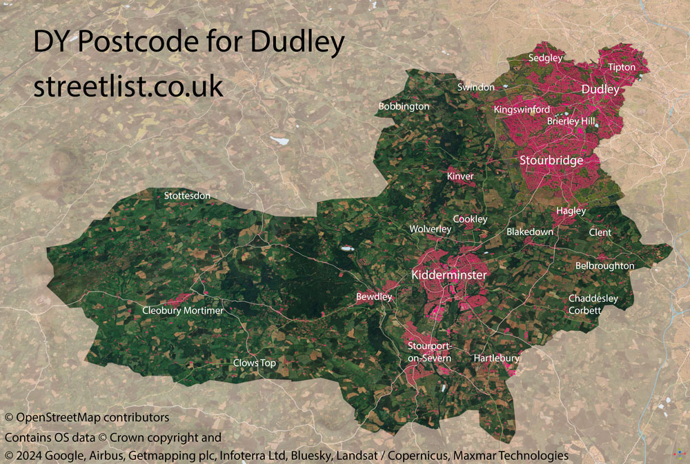 Map of The DY Postcode Area