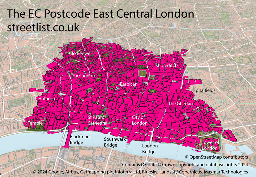 Map of The EC London Postcode