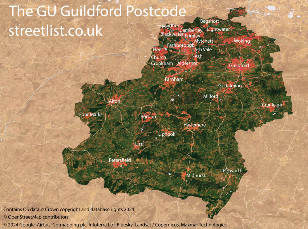 Map of The GU GUildford Postcode