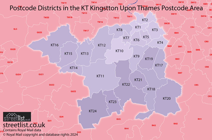 Map of the KT Postcode Area