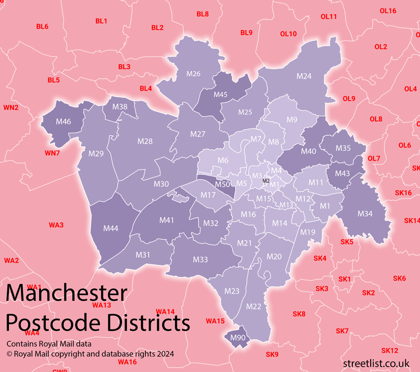 Map of Manchester Postcodes