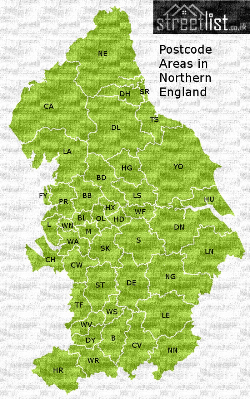 Map of postcode areas in Northern England