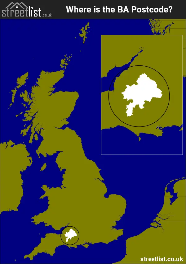 Map Showing Location of the BA postcode area