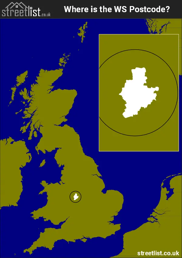 Map Showing Location of the WS postcode area
