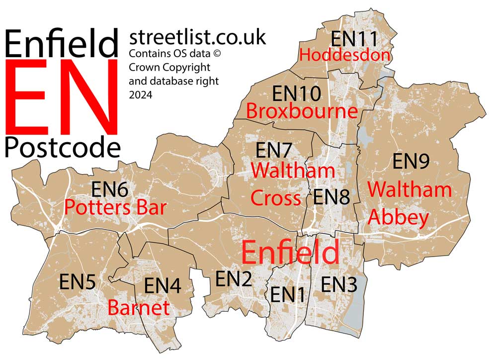 Detailed map of the EN Postcode Area