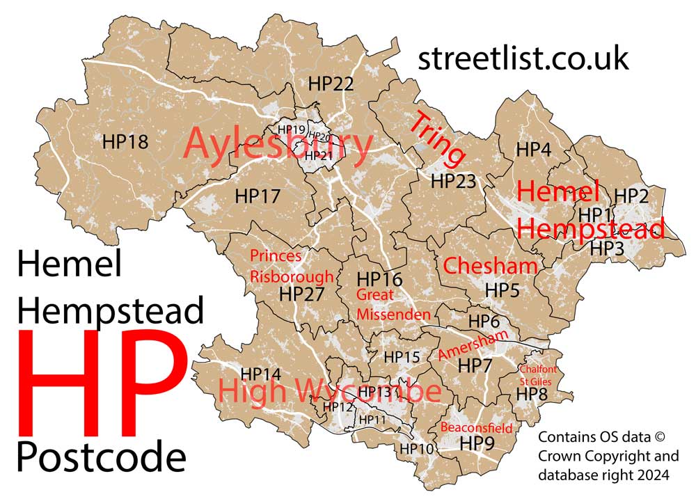 Detailed map of the HP Postcode Area