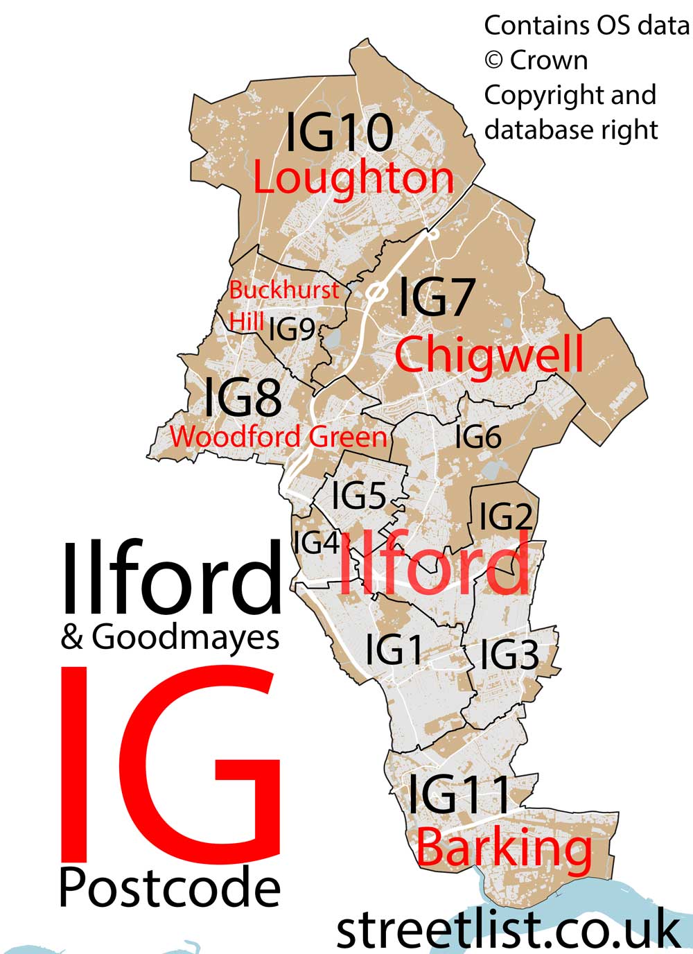 Detailed map of the IG Postcode Area