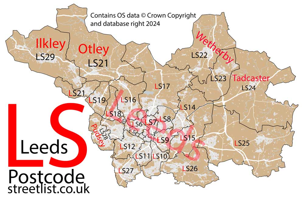 Detailed map of LS Leeds Postcode Area