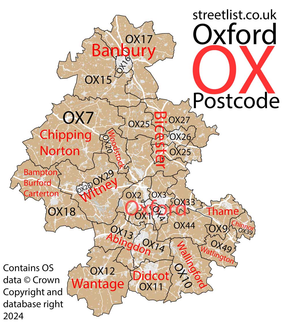 Detailed map of the OX Postcode Area