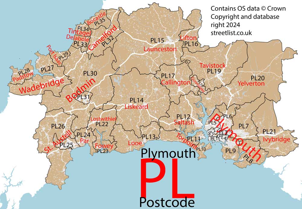 Detailed map of PL Plymouth Postcode Area