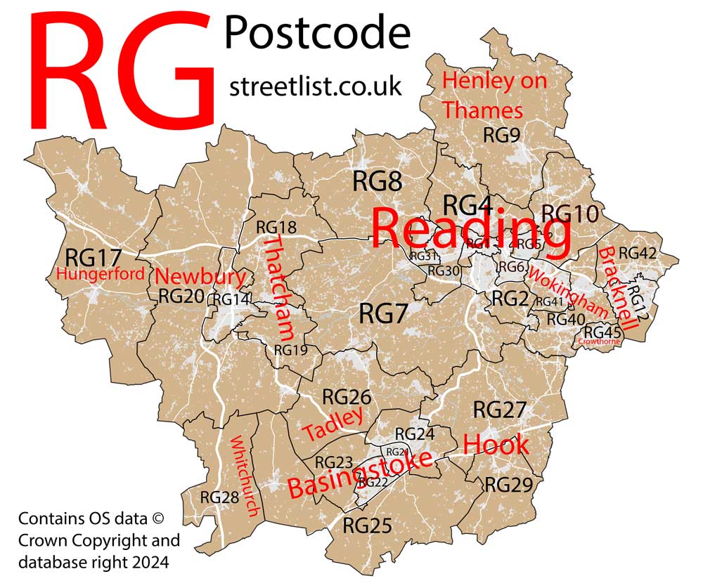 Detailed map of RG Reading Postcode Area