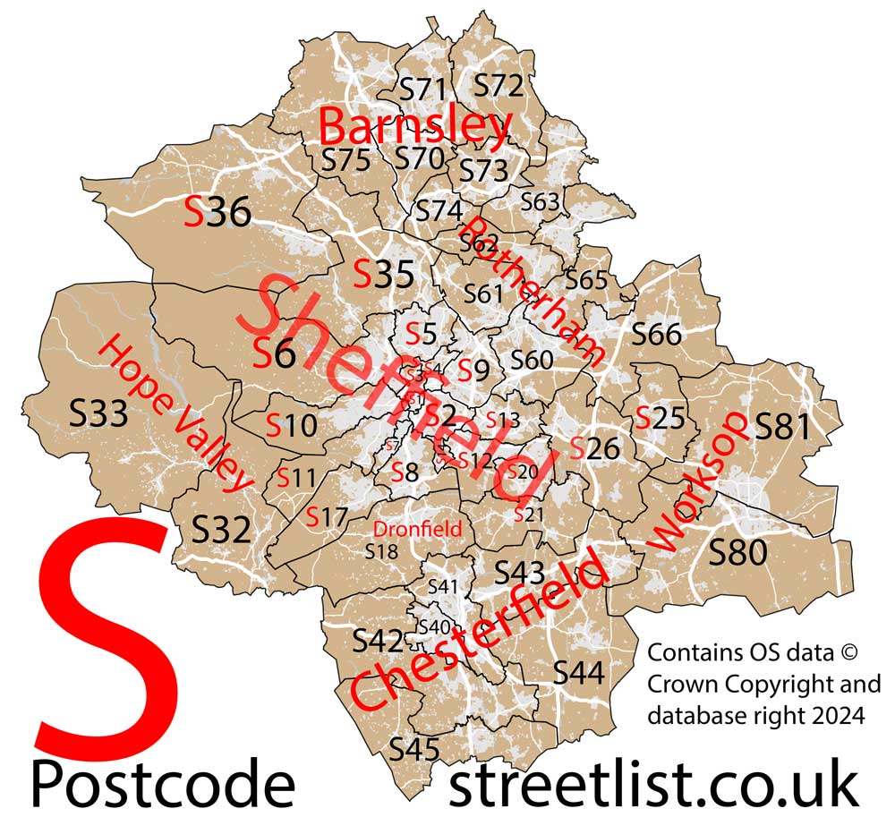 Detailed map of S Sheffield Postcode Area