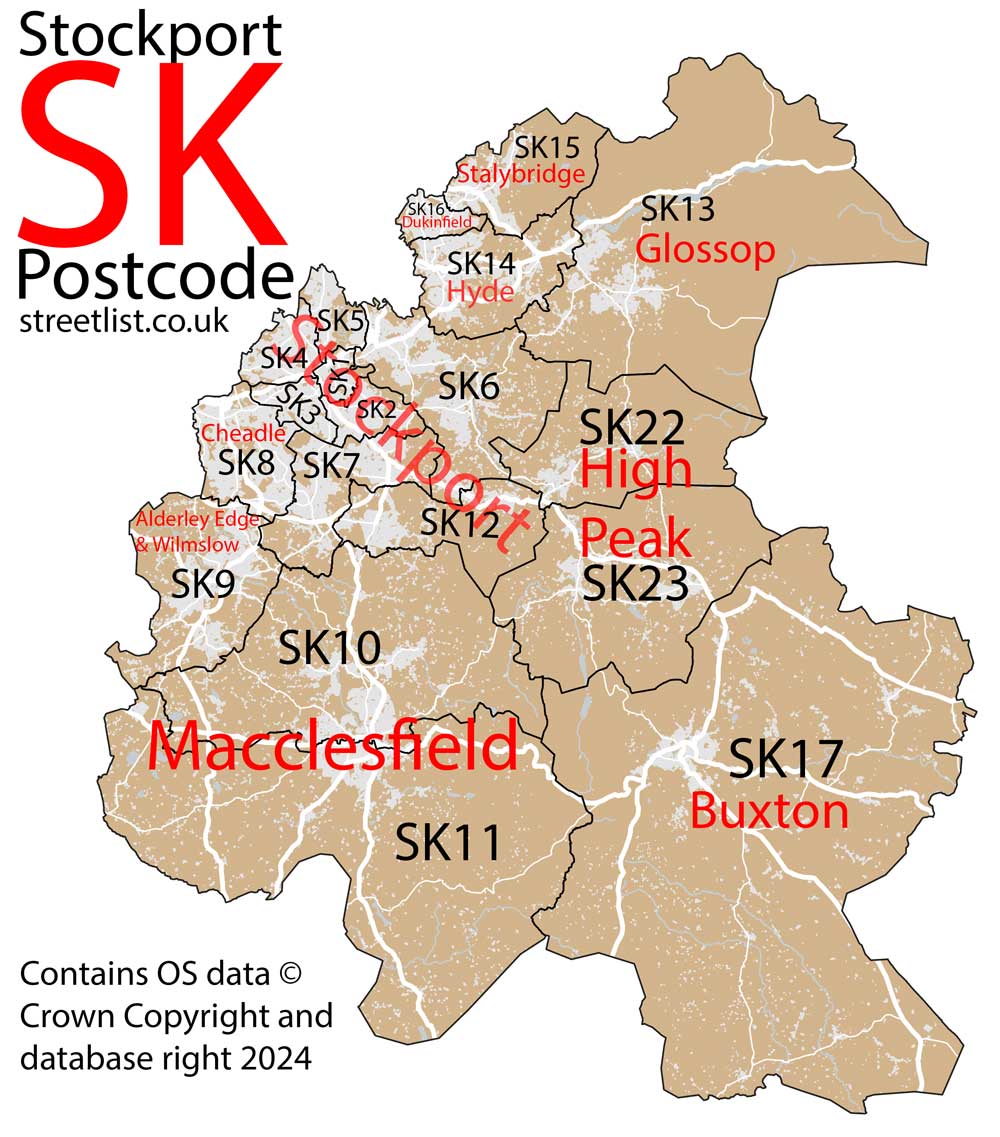 Detailed map of the SK Postcode Area