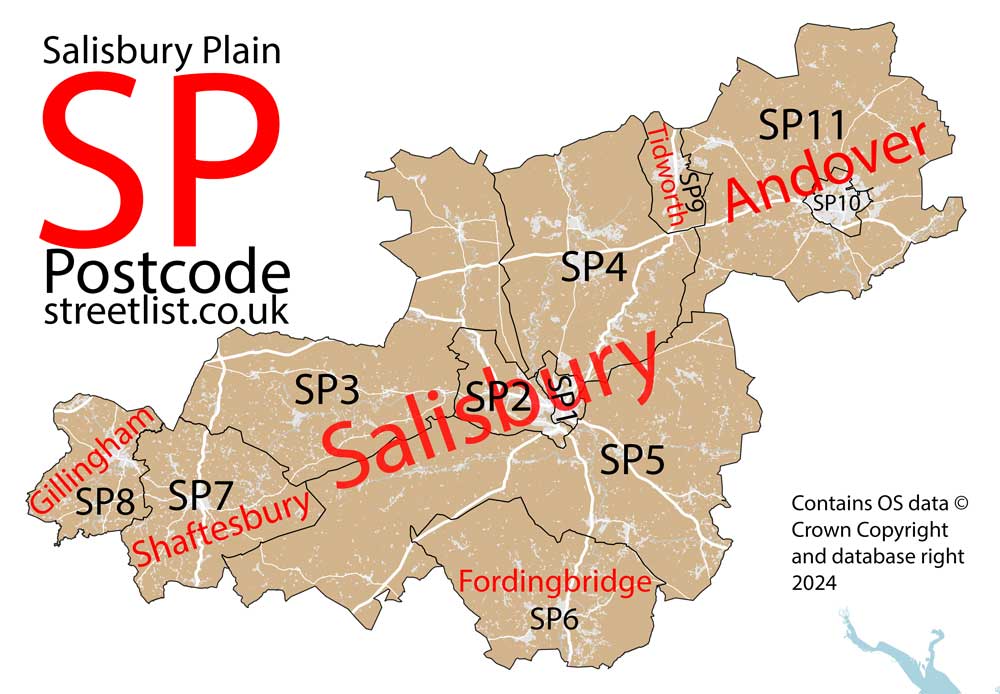 Detailed map of the SP Postcode Area