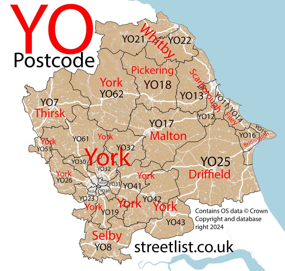 Detailed map of YO York Postcode Area