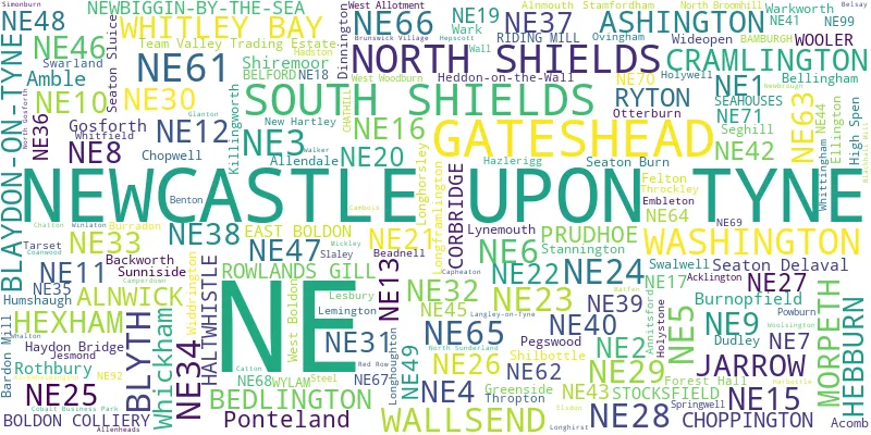 A word cloud for the NE postcode area