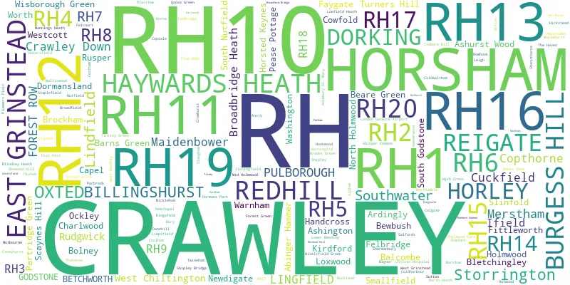 A word cloud for the RH postcode area