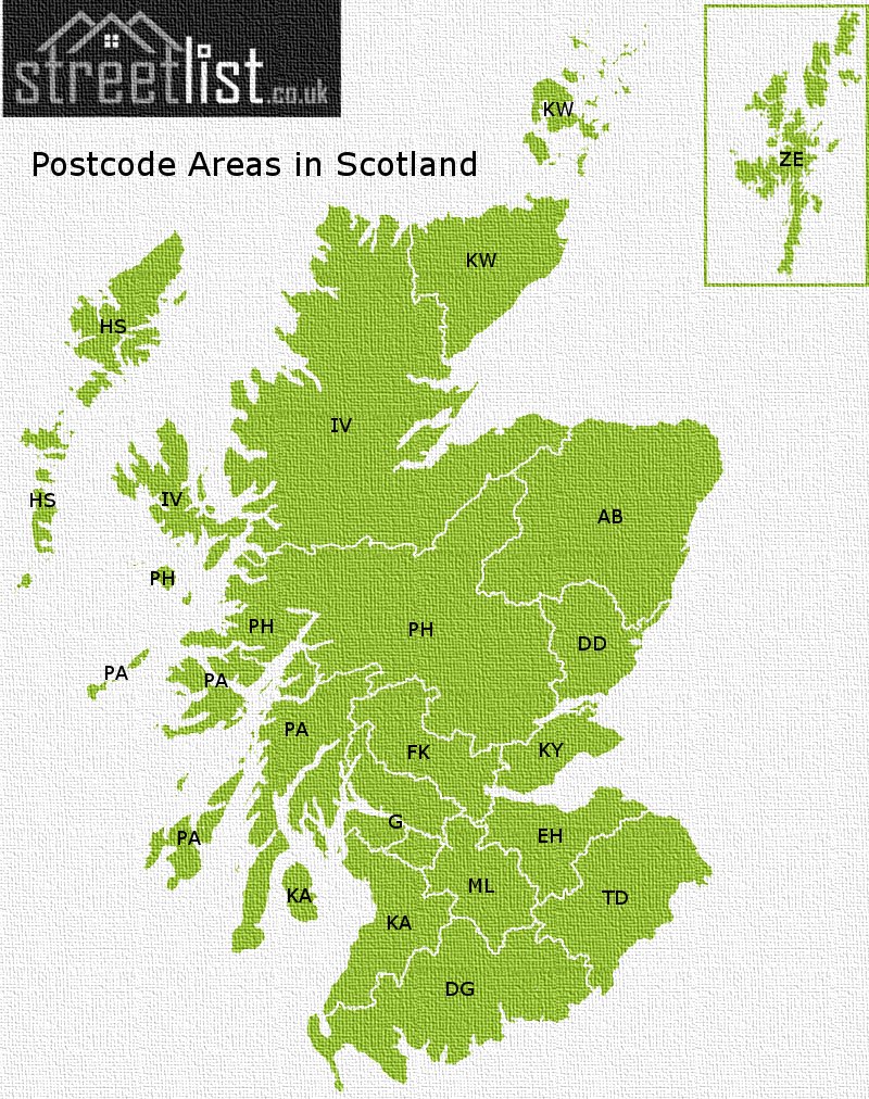 Map of postcode areas in Scotland