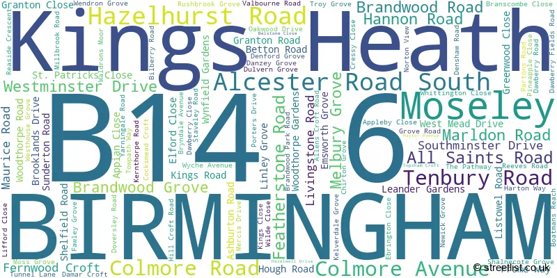 A word cloud for the B14 6 postcode