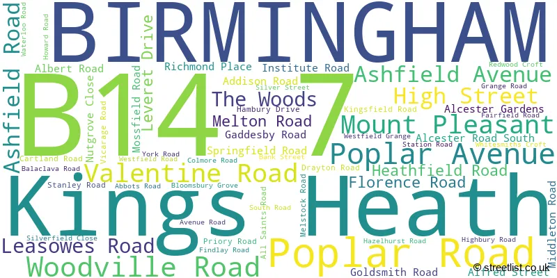 A word cloud for the B14 7 postcode