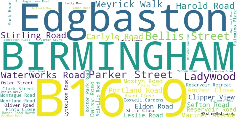 A word cloud for the B16 9 postcode