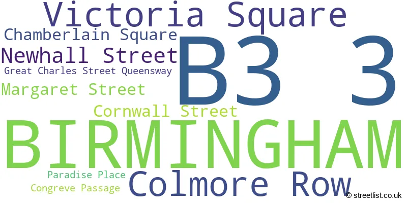 A word cloud for the B3 3 postcode