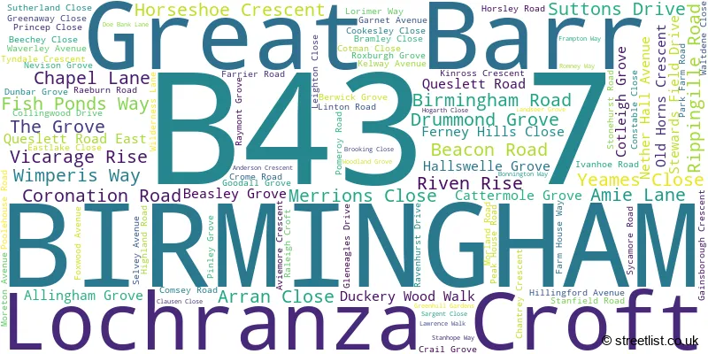 A word cloud for the B43 7 postcode